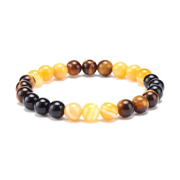 Bracelet for men or women natural stones yellow agate tiger eye and onyx