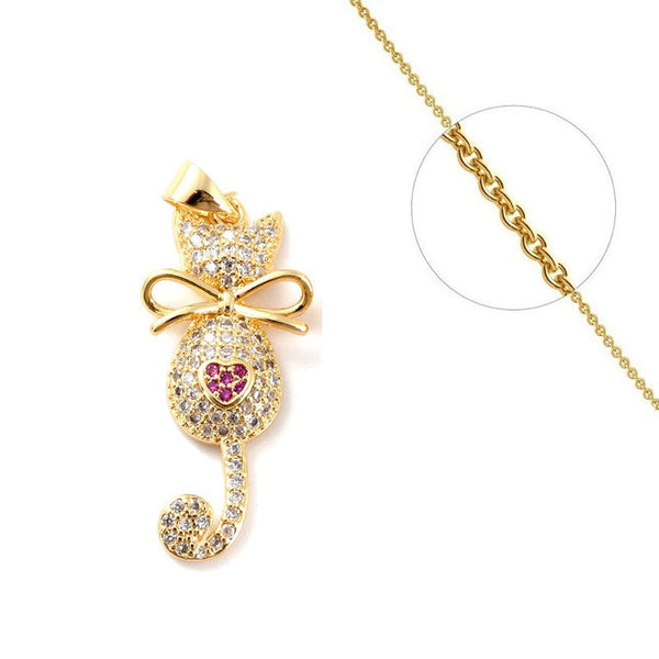 Rosa Herz-Kätzchen-Anhänger und Kette Halskette mit CZ Diamant