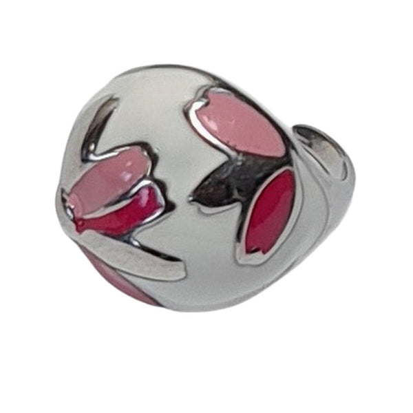 Edelstahlring mit rot-weißer Emaille-Blume