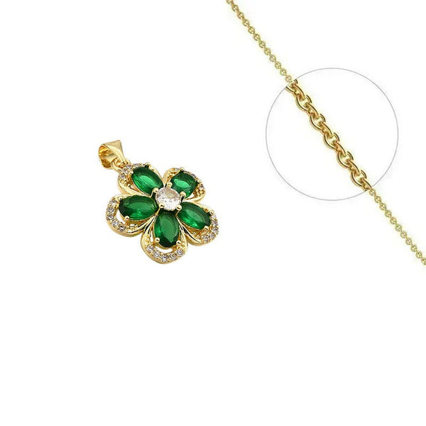 Goldkette und grüner Blumenanhänger mit eingefassten Zirkoniasteinen