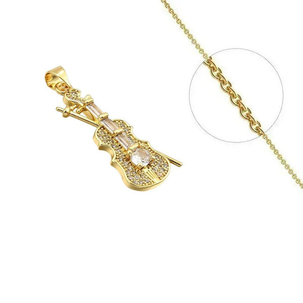 Goldkette und wunderschöner Geigenanhänger mit weißen Zirkoniasteinen