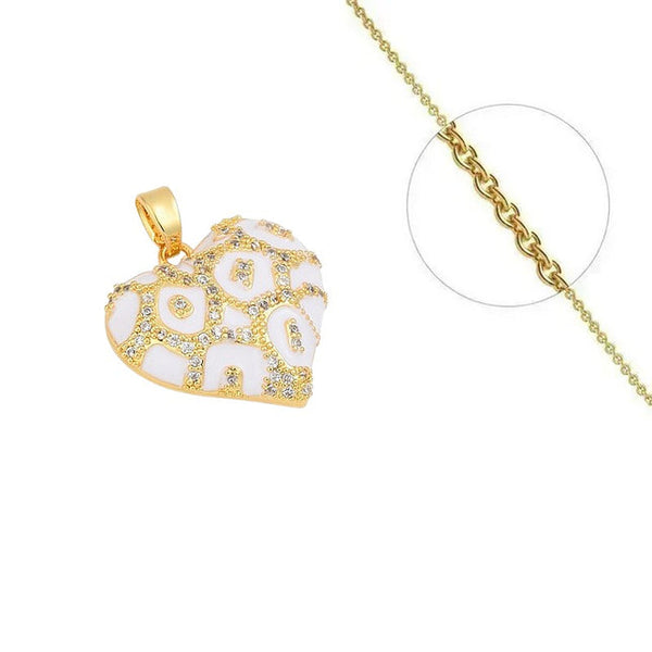 Goldkette und Emaille-Herzanhänger mit Zirkonia-Besatz