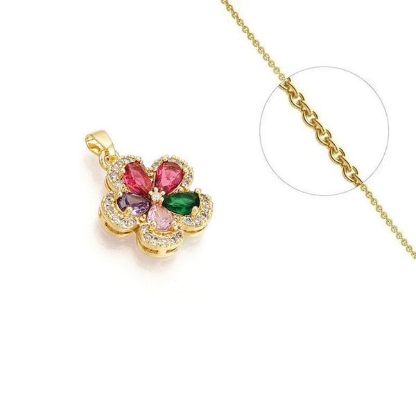 Goldkette und Blumenanhänger mit eingefassten farbigen Zirkonia