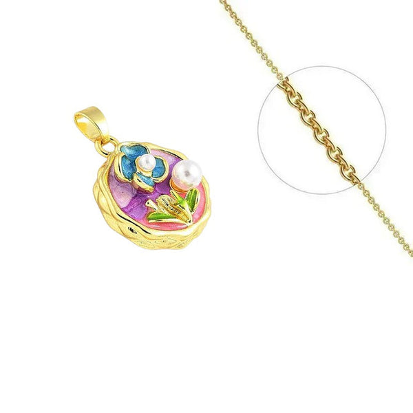 Goldkette und Blumenanhänger mit Emaille und Zirkonia