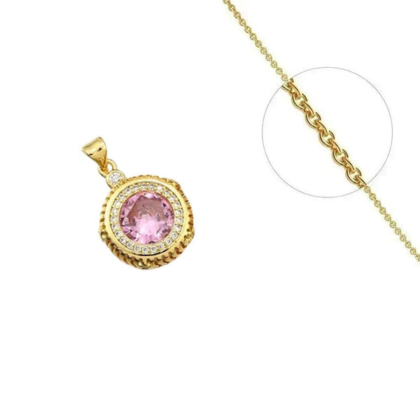 Vergoldete Halskette mit einem rosa Rosettenanhänger, verziert mit eingefassten Zirkoniasteinen