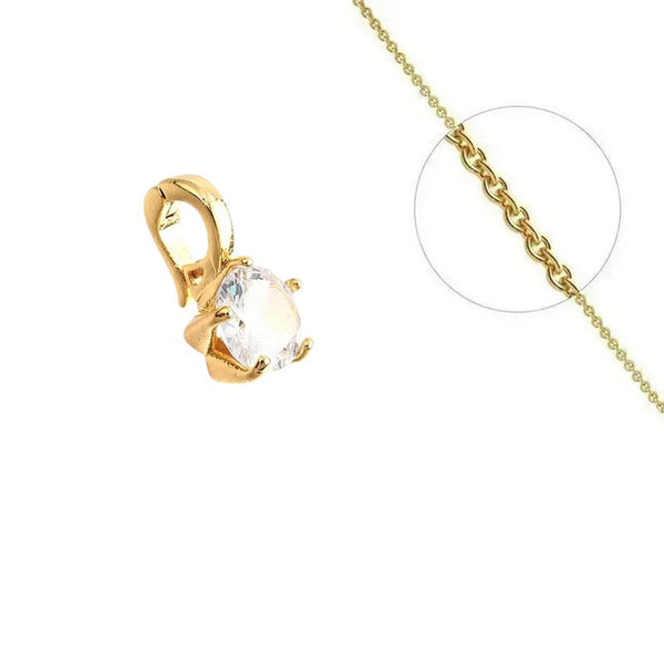 Set aus goldener Halskette und weißem Zirkonia-Solitäranhänger