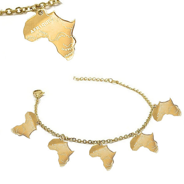 Women's bracelet - Gold-plated 316 steel - Chain and African map motifs