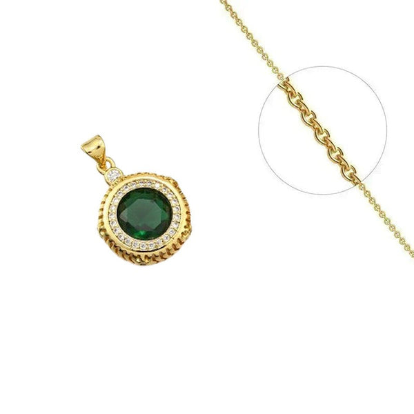 Goldkette und grüner Rosettenanhänger, verziert mit eingefassten Zirkoniasteinen