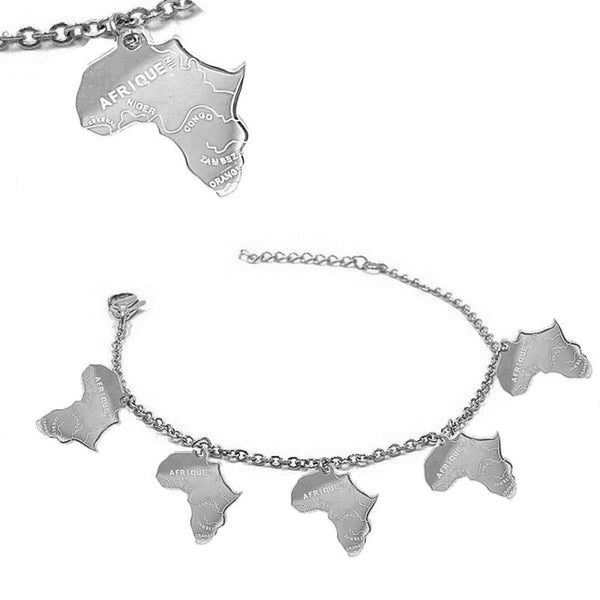 Women's bracelet - Silver-plated 316 steel - Chain and African map motifs