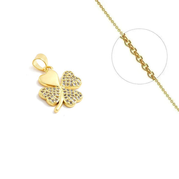 Goldkette und Kleeblattanhänger mit Zirkonia