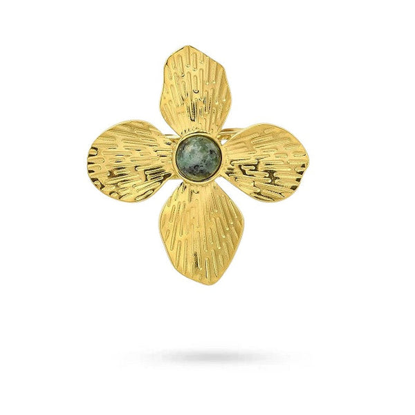 Women's rings flower stainless steel natural stone jasper
