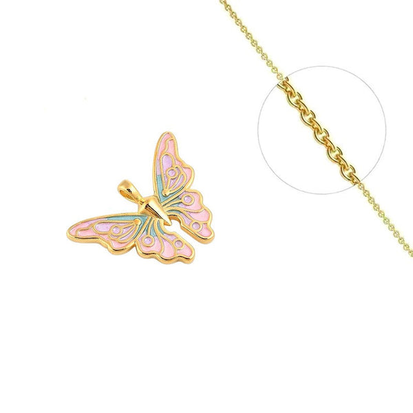 Halskette mit Schmetterlingskette und Anhänger in Rosa und Blau