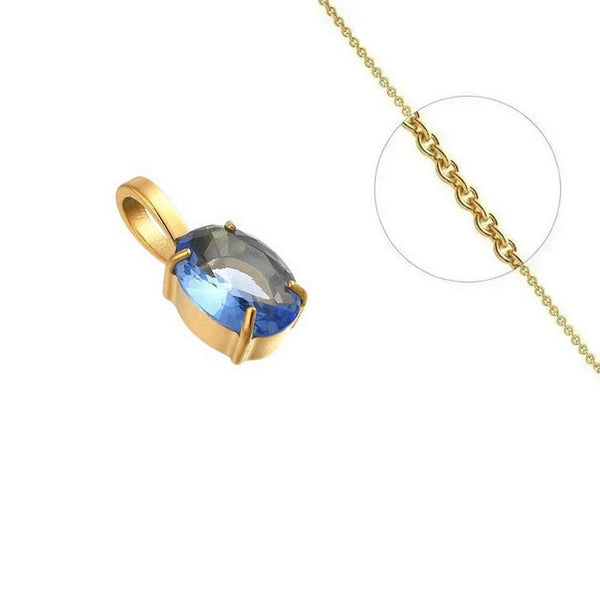 Goldkette und Solitäranhänger mit blauem Zirkonium