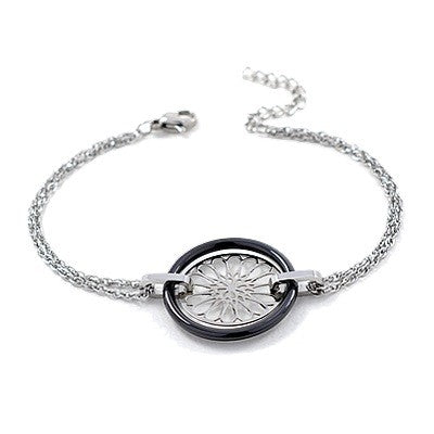 Ceramic steel bracelet - Anthracite rosette and ceramic