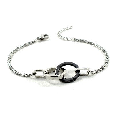 Steel and ceramic bracelet - 2 rings - anthracite