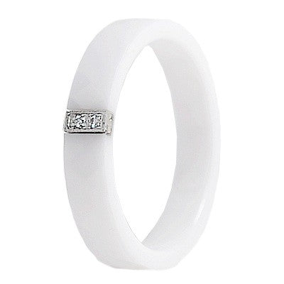 Ceramic ring - White faceted ring - CZ