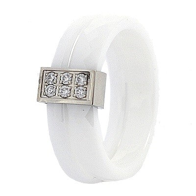 Ceramic ring - White "double" ring - CZ