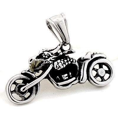 316 Stainless Steel Pendant, Silver, Gothic, Rock or Biker - Small Skull Motorcycle