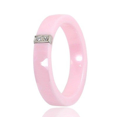 Women's Ceramic Ring - Pink - Rhinestone Lines