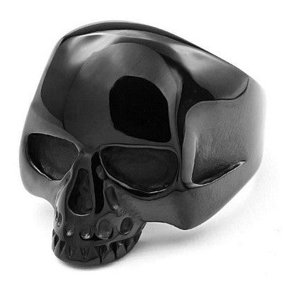 316 Stahlring - Farbe Schwarz - Halber „Totenkopf“