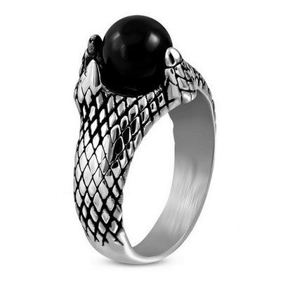 316 Stahlring - Silberfarbe - Schwarze Perle