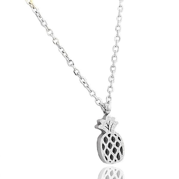 Women's Steel Necklace - Silver Color - Pineapple Pendant