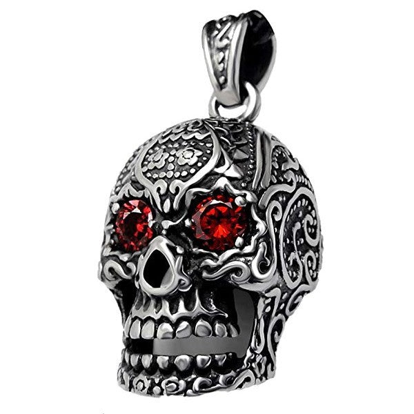 316 Stainless Steel Silver Gothic Rock or Biker Pendant - Mexican Skull