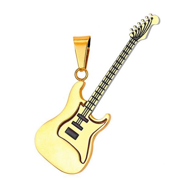 316 steel pendant, gold-plated, Gothic, Rock or Biker - Very chic chiseled guitar