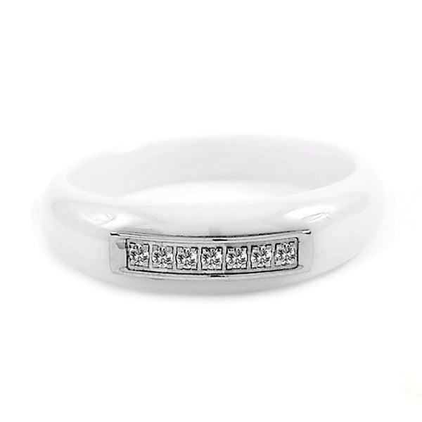 Ceramic ring - White color - Rhinestone lines