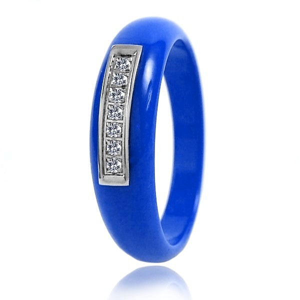 Ceramic ring - Blue color - Rhinestone lines