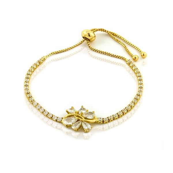 Flexibles Damenarmband - Kleine durchbrochene Blumen mit weißen Strasssteinen