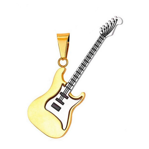 316 steel pendant, gold-plated, Gothic, Rock or Biker - Very chic, chiseled guitar
