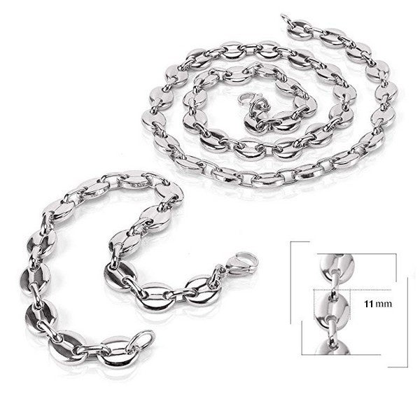 Men's Jewelry Set - Coffee Bean (11mm) - Silver Color