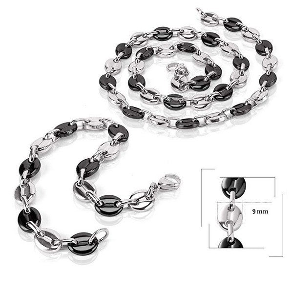 Men's Jewelry Set - Coffee Bean (9mm) - Black-Grey Color