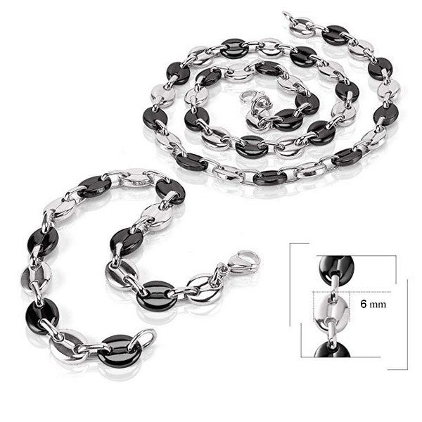 Men's Jewelry Set - Coffee Bean (6mm) - Black-Grey Color