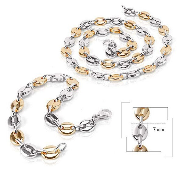 Men's Jewelry Set - Coffee Bean (7mm) - Gold-Silver Color