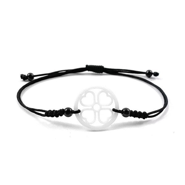 Ceramic cord bracelet - White 4-leaf clover