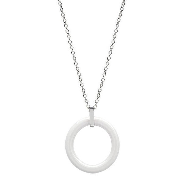 Ceramic steel necklace for women - White circle