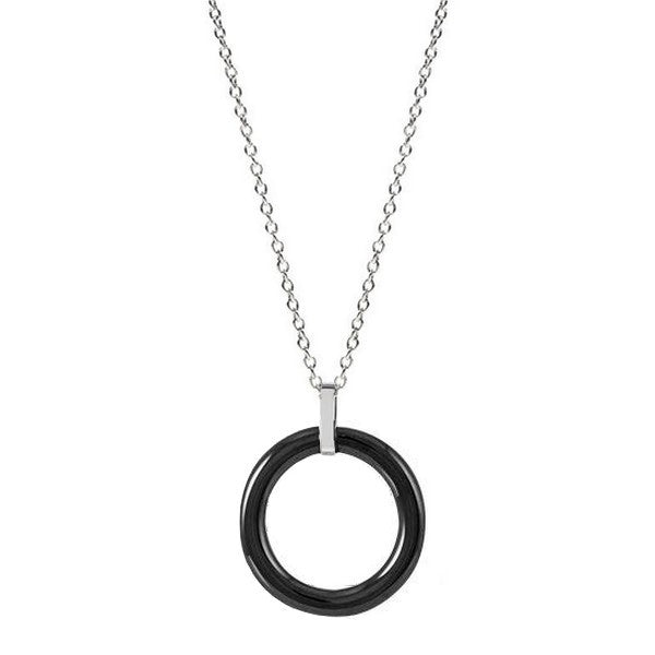 Ceramic steel necklace for women - Black circle