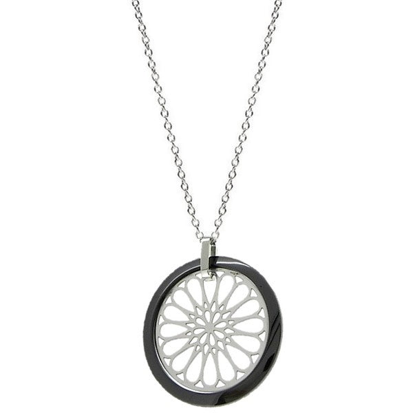 Ceramic steel necklace - Anthracite rosette