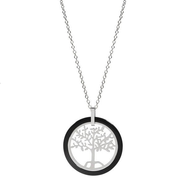 Steel and ceramic necklace - Tree of life - anthracite