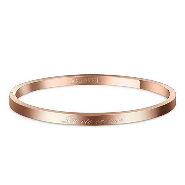 Women's steel message bracelet - Rose gold color - 'La vie en rose'