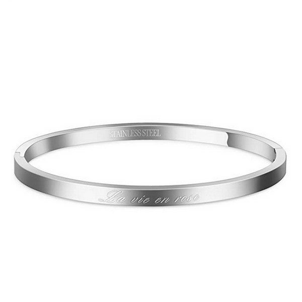 Women's steel message bracelet - Silver color - 'La vie en rose'