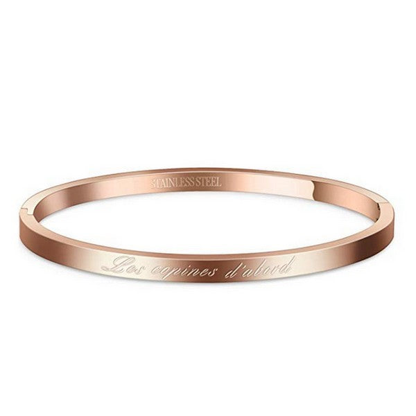 Women's steel message bracelet - Rose gold color - 'Girlfriends first'