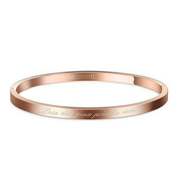 Women's steel message bracelet - Rose gold color - 'Out of sight, close to the heart'