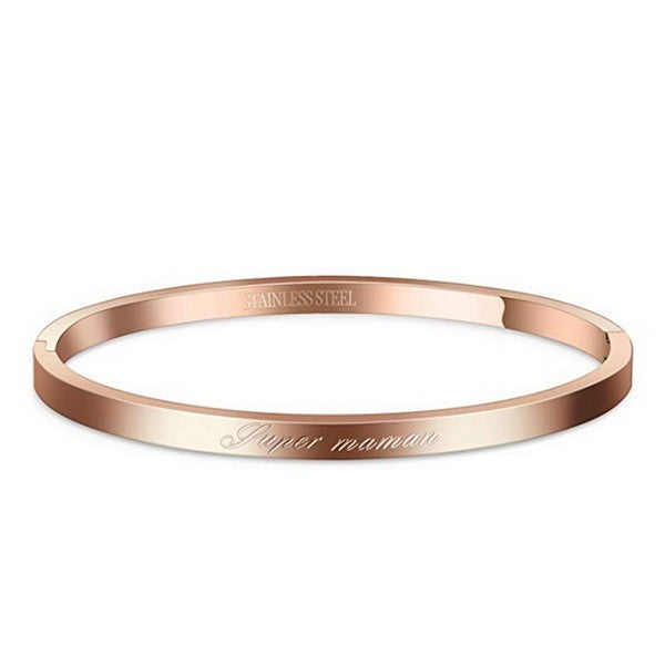 Women's steel bracelet - Rose gold color - 'Super mom'