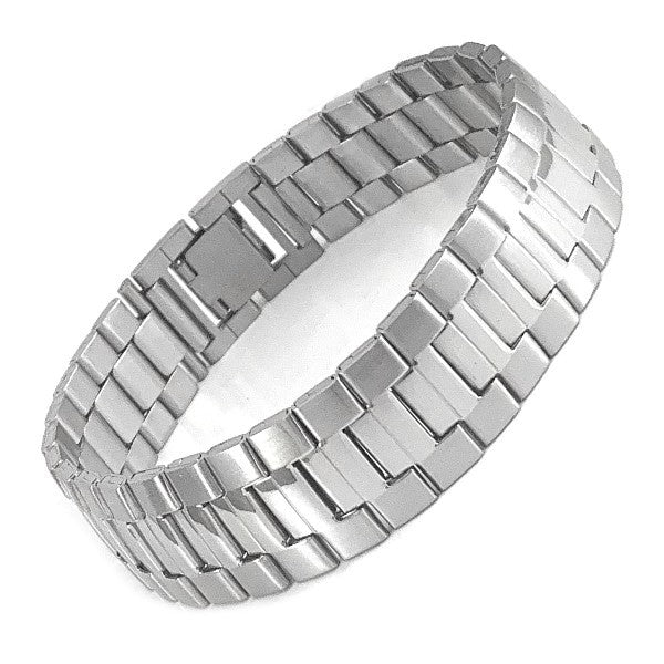 Men's Heavy Steel Bracelet - Flat Curb Chain - Silver Color