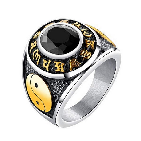 316 Stahlring - Silber- und Goldfarbe - Chinesische Symbole