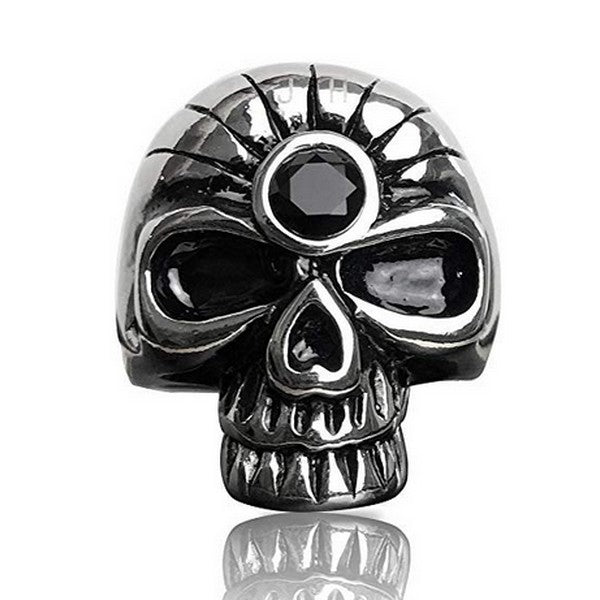 316 steel ring - Silver color - Black rhinestone skull initial JH (Johnny Halliday)