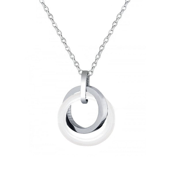 Steel and ceramic necklace for women - Double rings